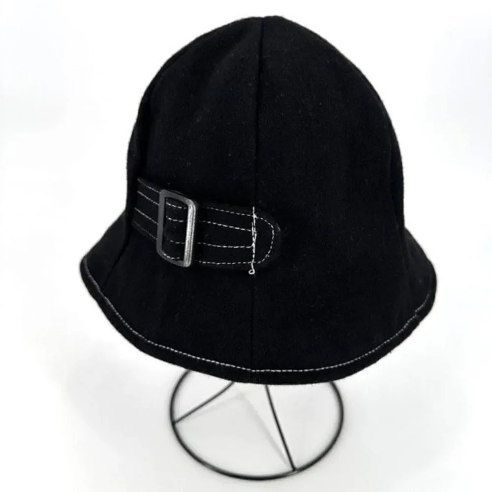 Vintage 40s-50s Wool Black winter Fedora Buckle bucket Hat classic classy style‎ - Picture 5 of 7